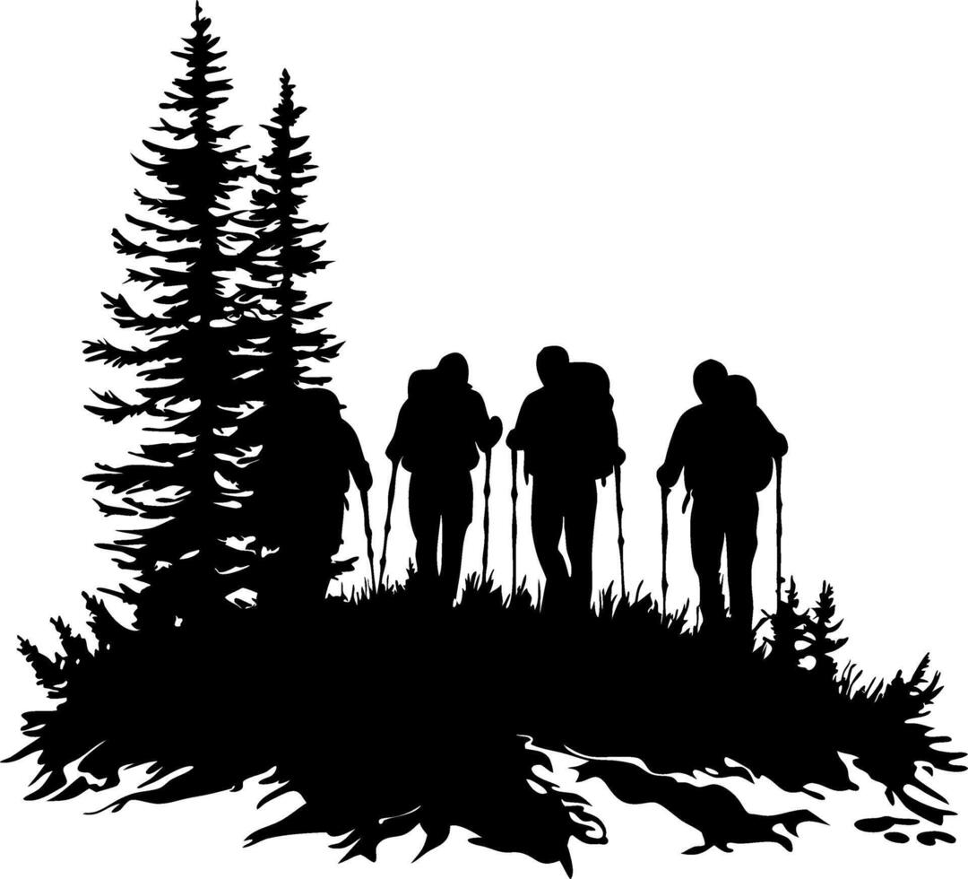 Silhouette Hikers Trekking Forest Adventure Illustration vector
