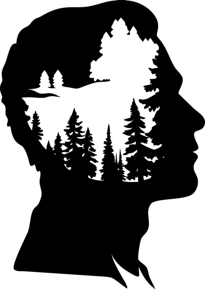 Silhouette Head Forest Landscape Double Exposure Art vector