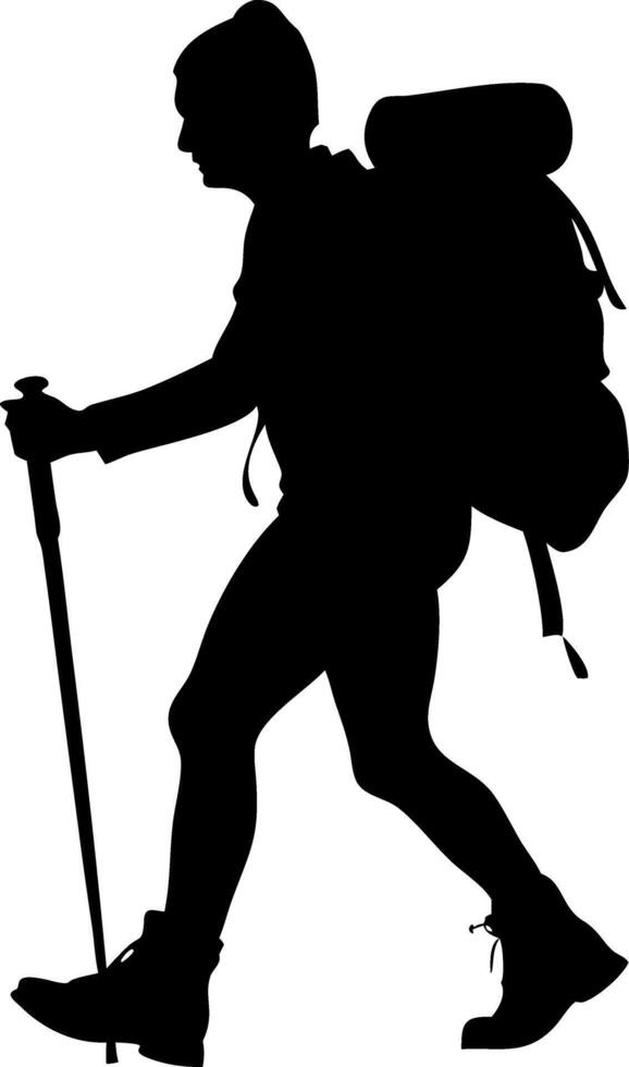 Silhouette Hiker Backpacking with Trekking Poles Adventure Graphic vector