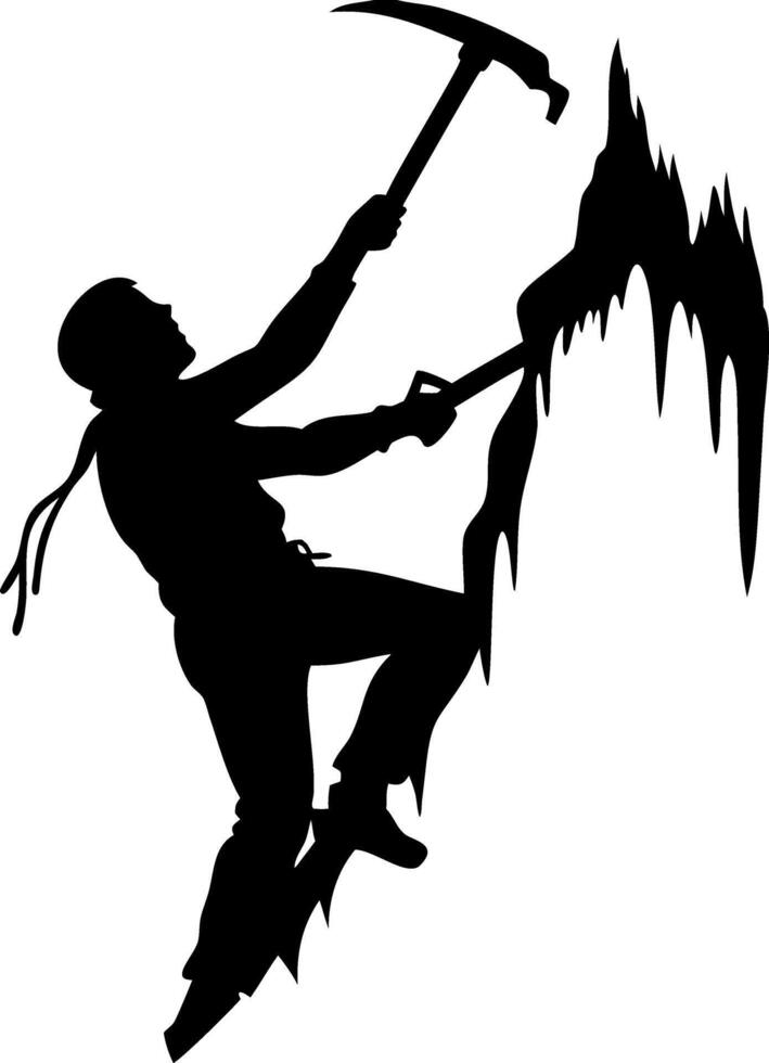 Silhouette Ice Climber Scaling Frozen Mountain Adventure Illustration vector