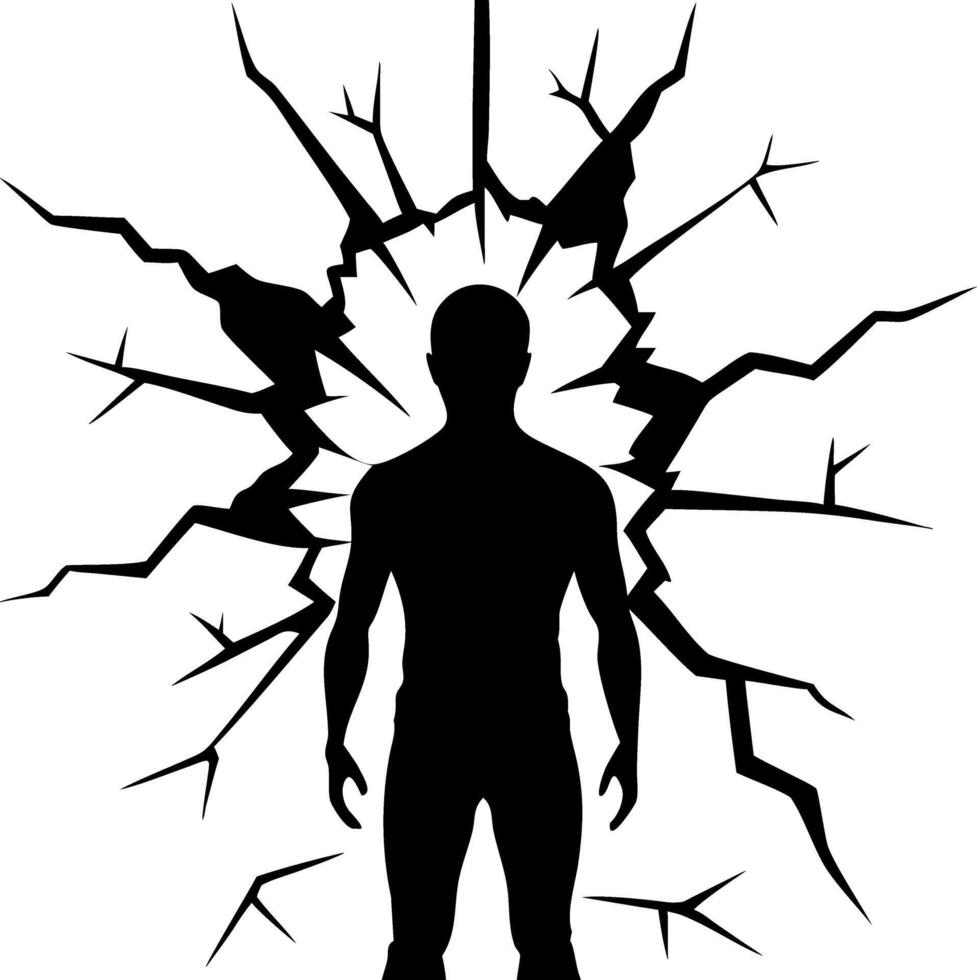 Silhouette Human Breaking Through Cracked Wall Illustration for Creativity and Strength vector
