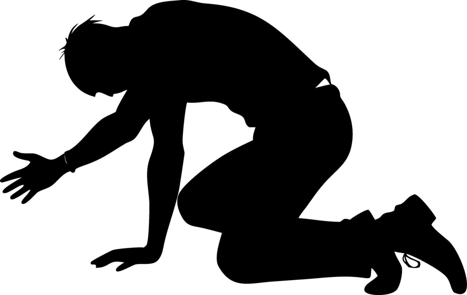 Silhouette Kneeling Man in Thoughtful Pose for Mental Health Awareness Design vector