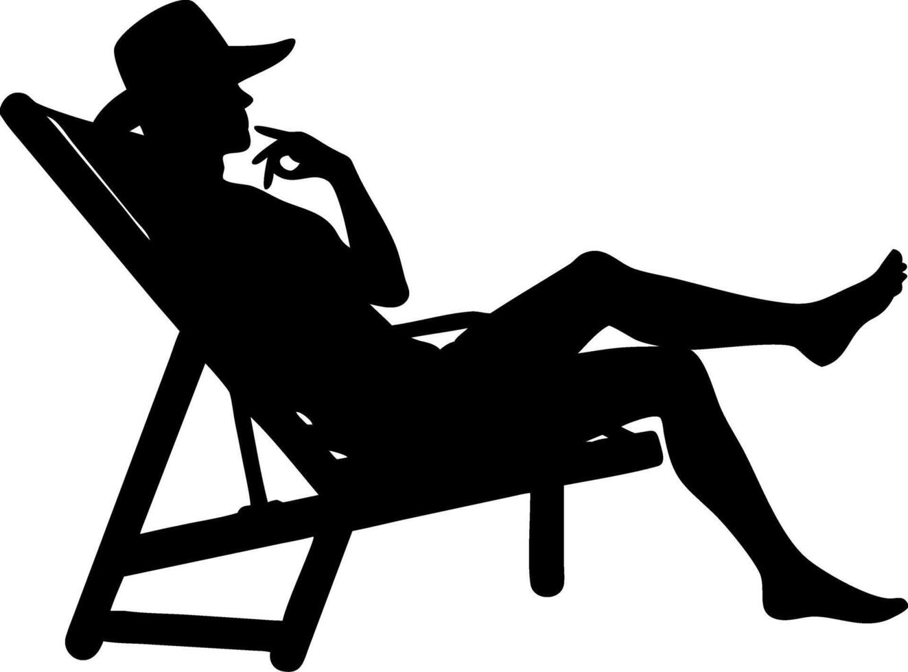 Silhouette Man Relaxing in Chair with Hat for Art and Design vector