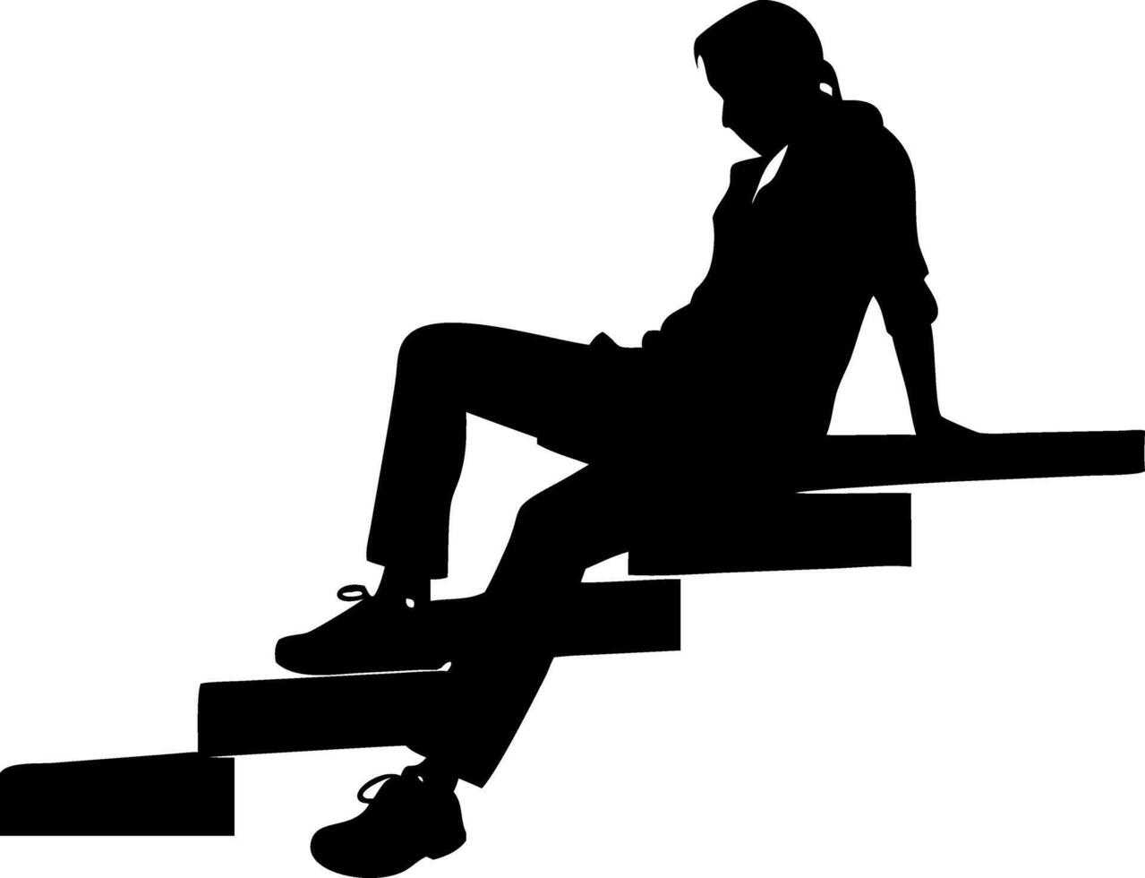 Silhouette Man Sitting Relaxed on Steps Illustration for Design Projects vector