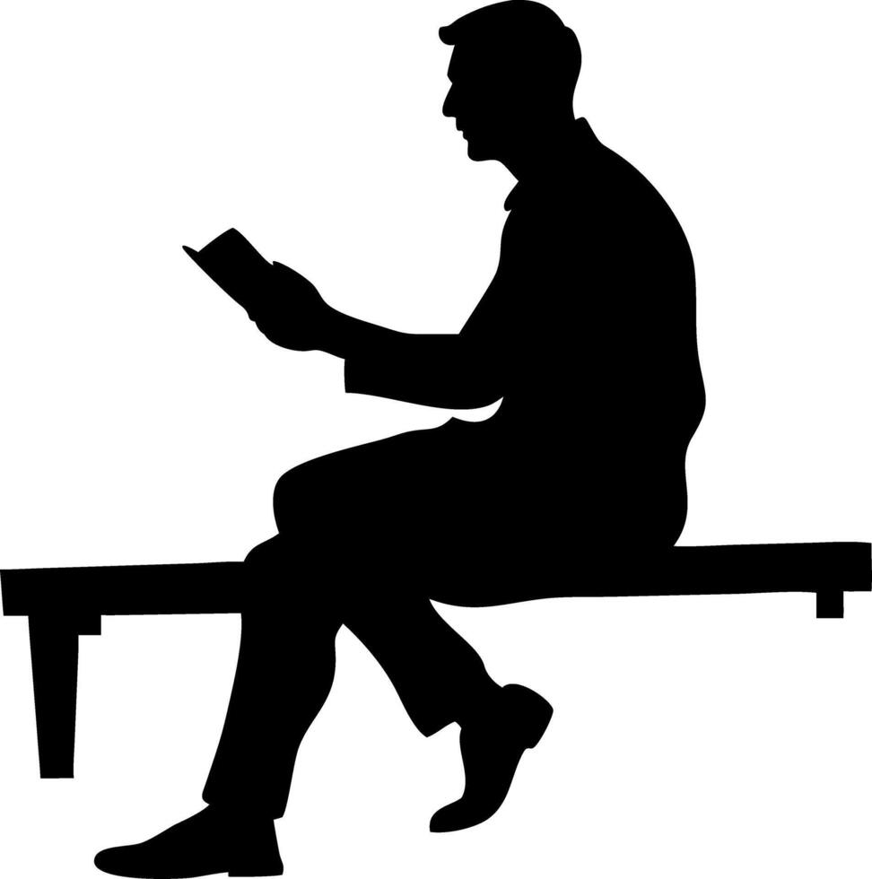 Silhouette Man Reading Book Sitting on Bench Illustration for Education Design vector