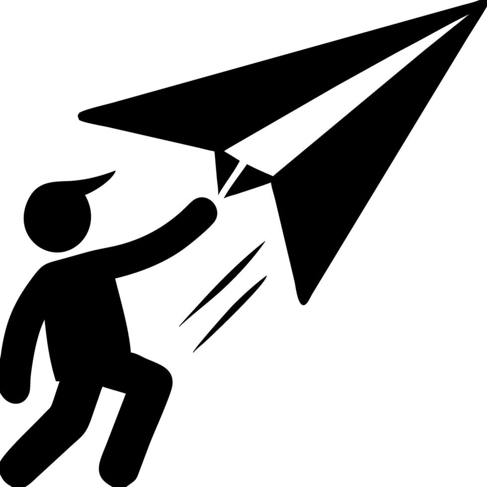 Silhouette Man Flying Paper Airplane for Creative Design Ideas and Inspiration vector