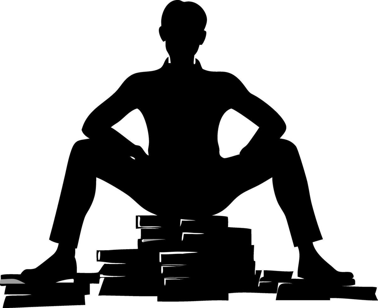 Silhouette Man Sitting on Books for Education and Learning Concept Illustration vector