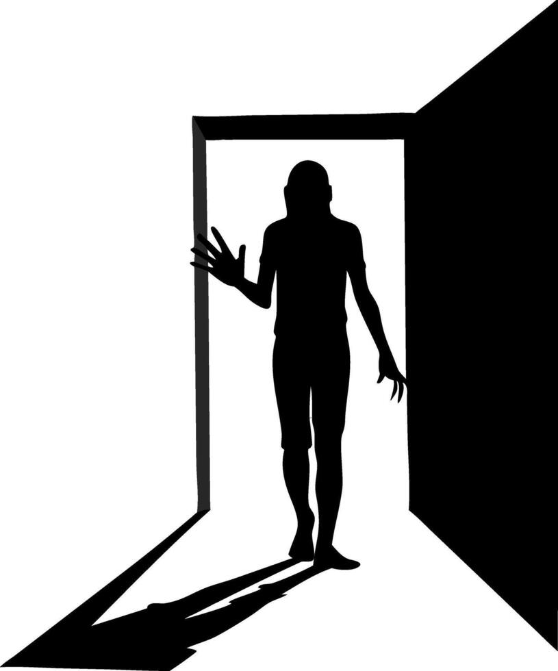 Silhouette Man Standing in Doorway Mysterious Shadow Illustration vector