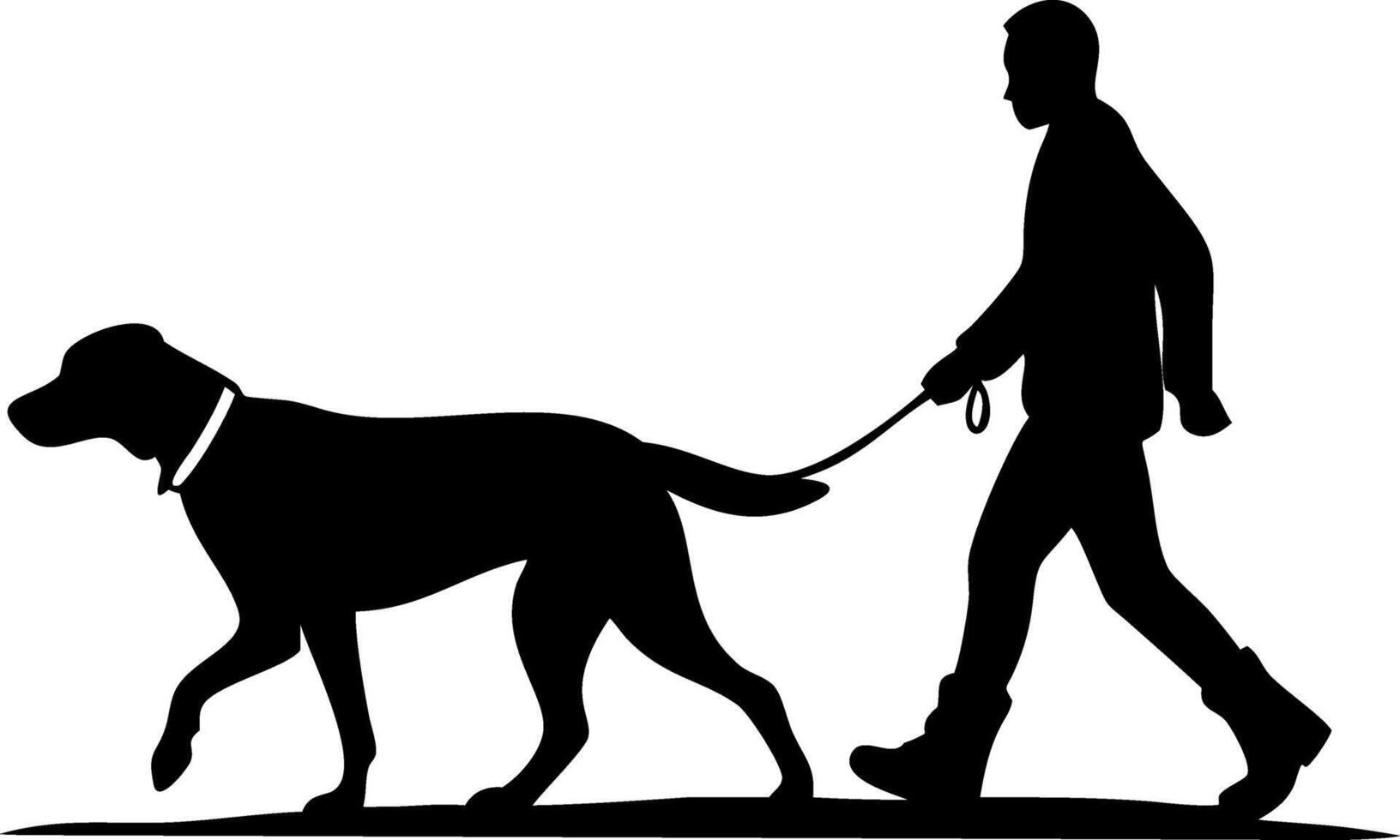 Silhouette Man Walking Large Dog on Leash Illustration for Pet Care Design vector