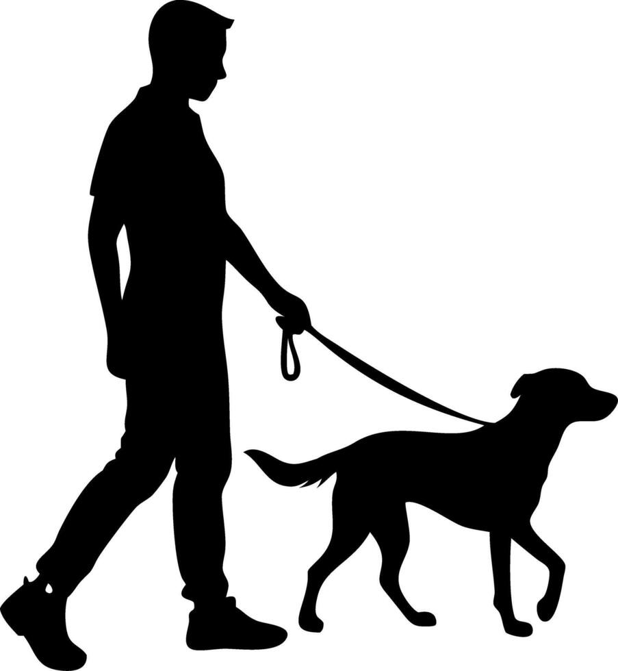 Silhouette Man Walking Dog Illustration for Pet Care Applications vector