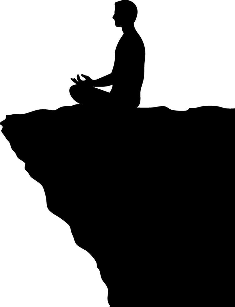 Silhouette Meditation Man Cliff Edge Calm Peaceful Mindfulness Illustration vector