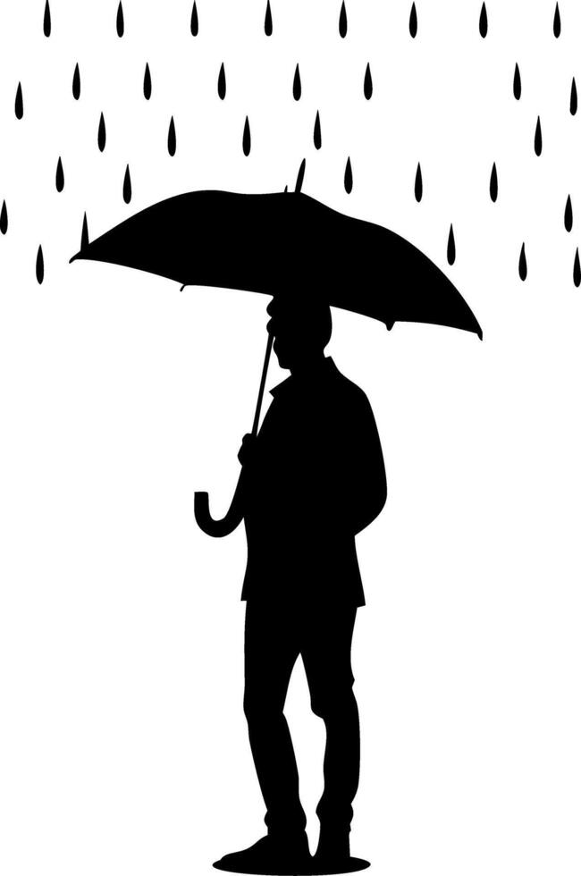 Silhouette Man with Umbrella in Rain Perfect for Weather Illustrations and Designs vector