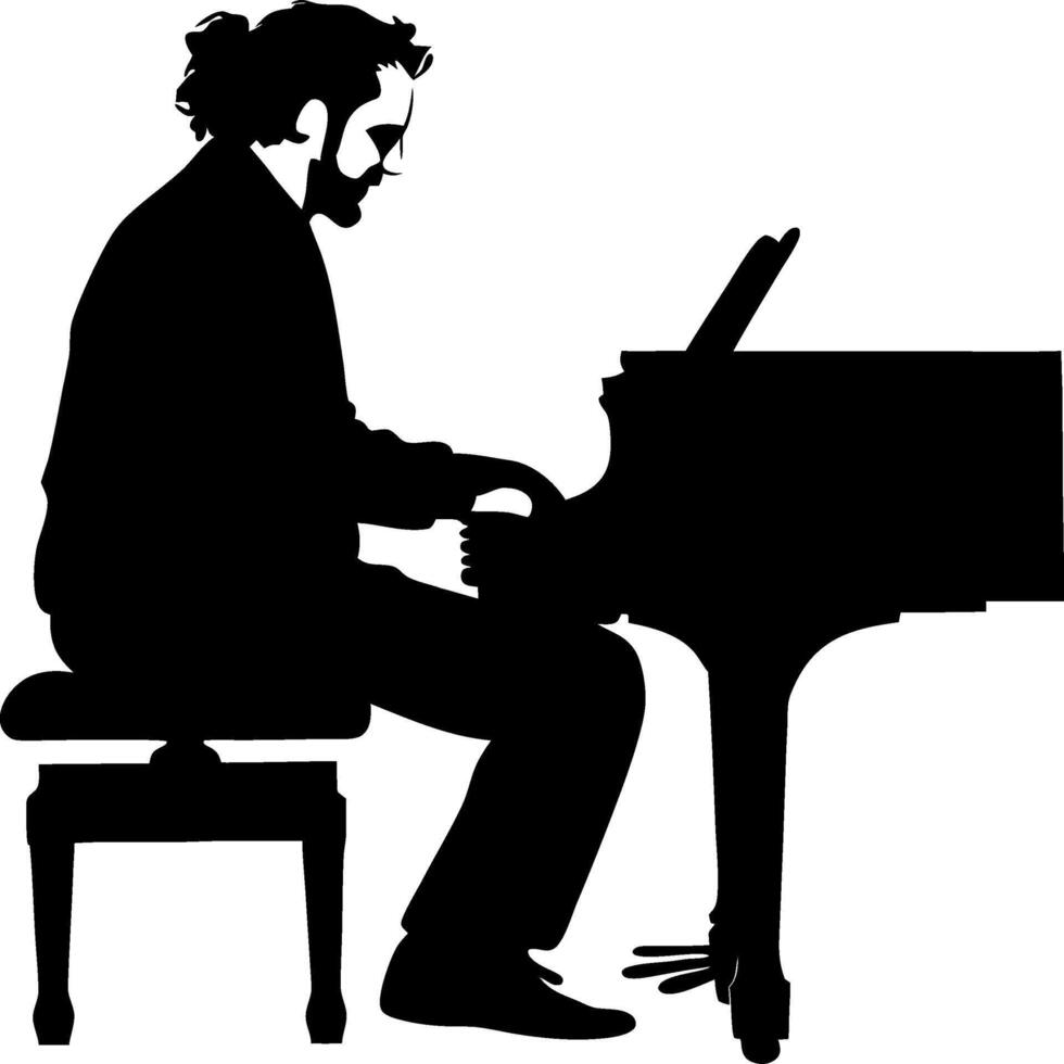 Silhouette Musician Playing Piano for Art and Design Projects vector