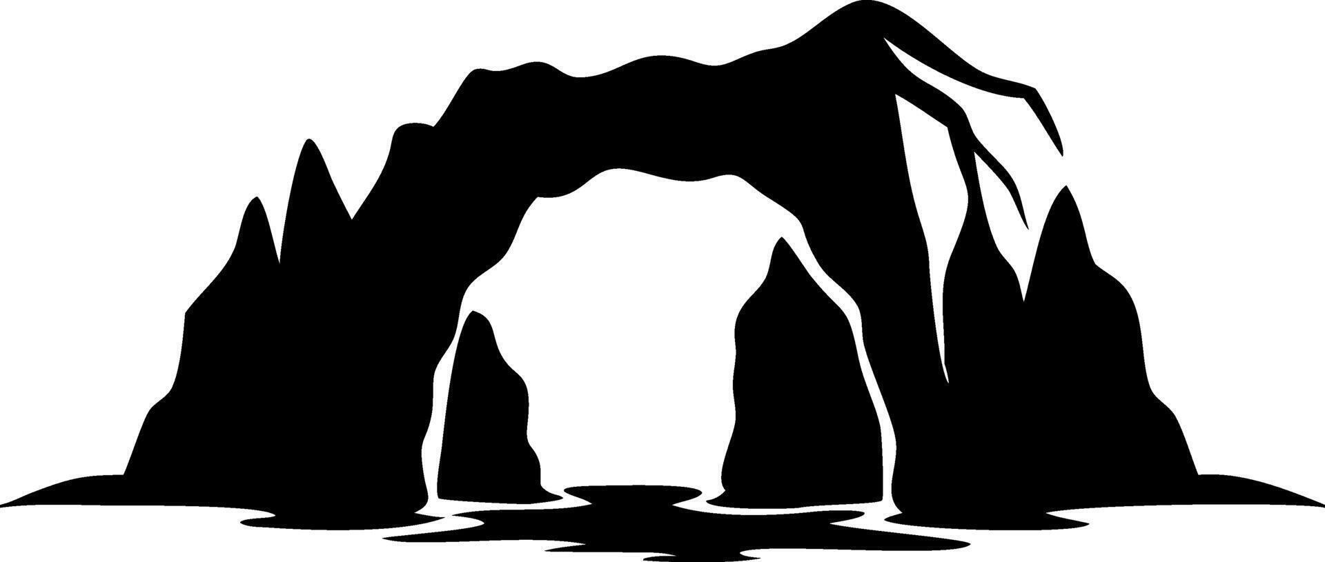Silhouette Mysterious Rock Arch Formation for Nature Tattoos or Graphic Design Projects vector