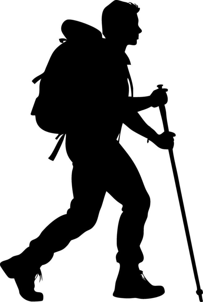 Silhouette of a Hiker with Backpack and Walking Stick Outdoor Adventure Art vector