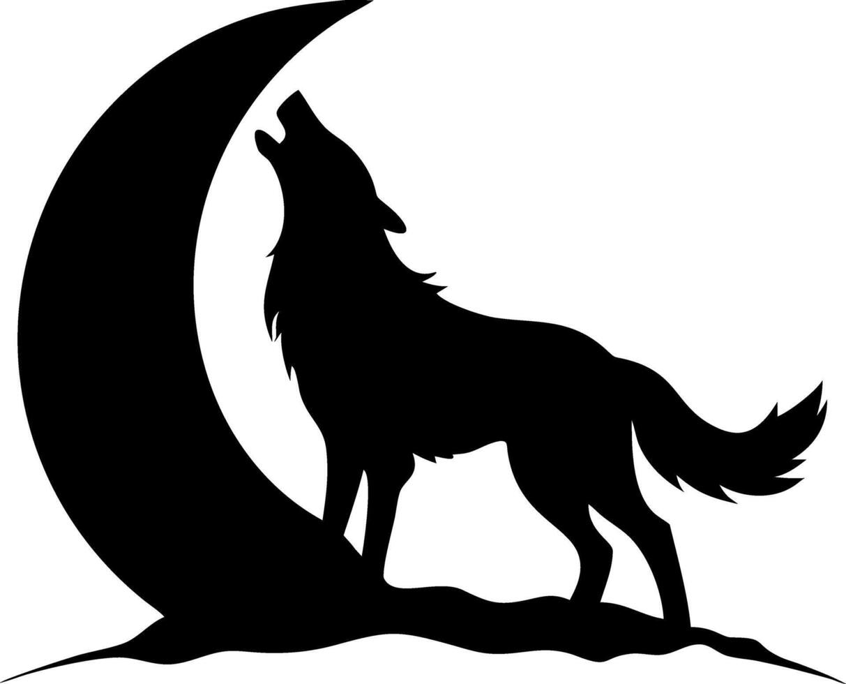 Silhouette of a Howling Wolf and Crescent Moon Graphic for Tattoos and Designs vector