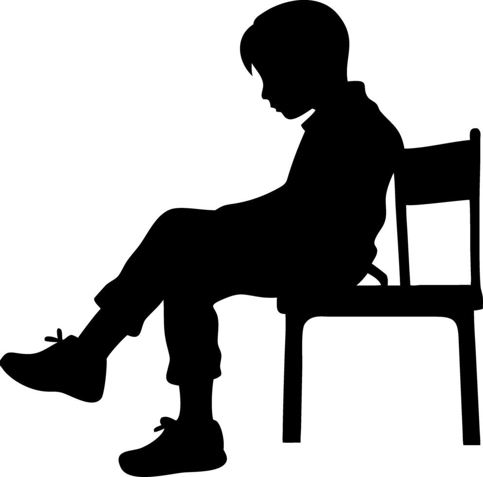 Silhouette of a Pensive Child Sitting on a Chair for Art Projects and Design Inspiration vector