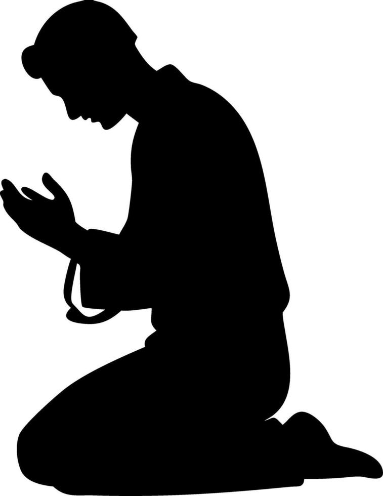 Silhouette of a Person Kneeling in Prayer Meditation for Spiritual Art and Design vector