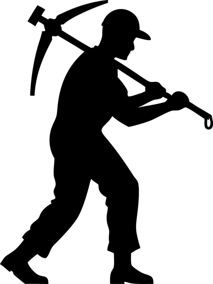 Silhouette of a Miner with Pickaxe for Industrial and Mining Illustrations vector