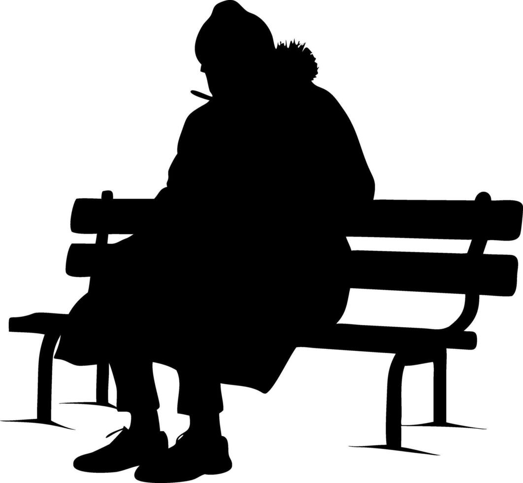 Silhouette of a Person Sitting on a Park Bench in Winter for Illustrations and Designs vector