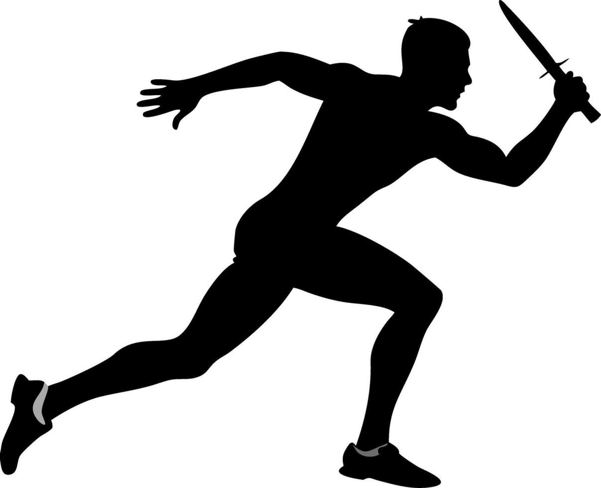 Silhouette of a Running Man Holding Knife for Sports Design and Fitness Apps vector
