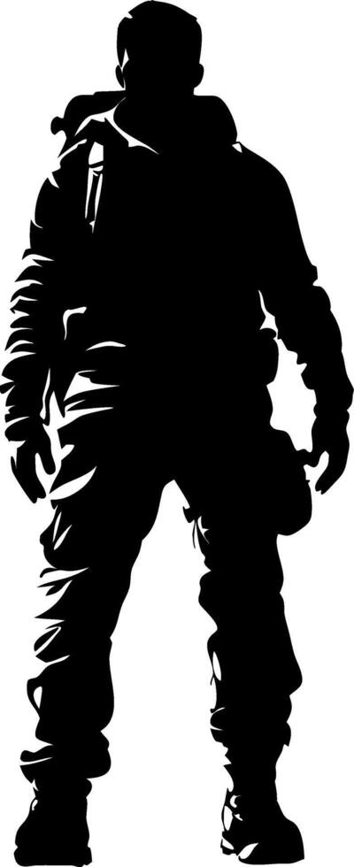 Silhouette of Adventurous Explorer in Winter Gear Ideal for Outdoor Themes vector