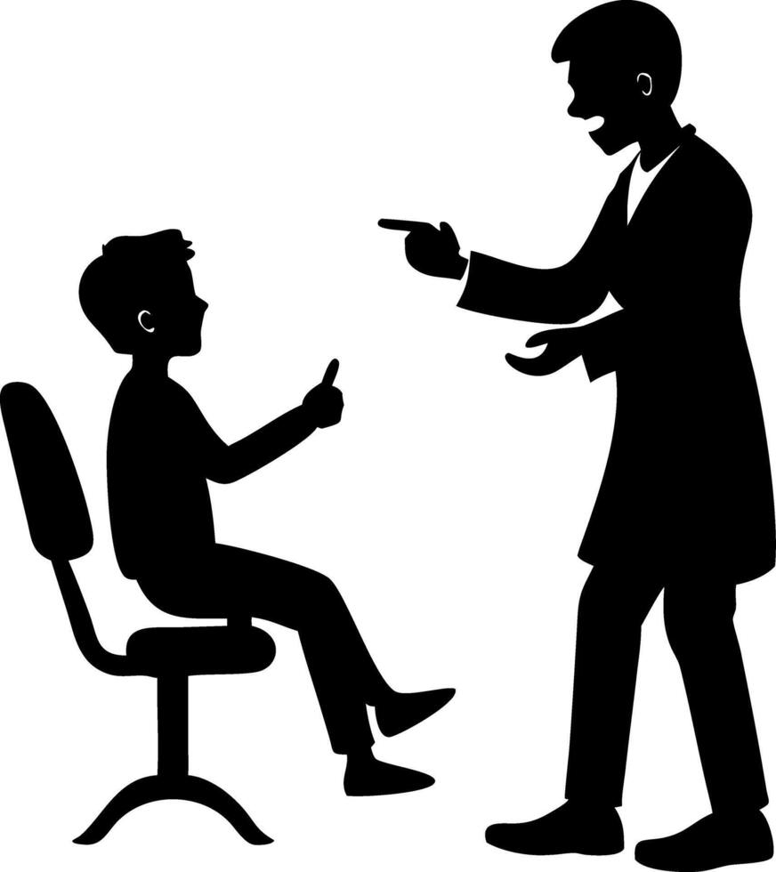Silhouette of Adult Scolding Child in Office Setting for Parenting and Education Concepts vector