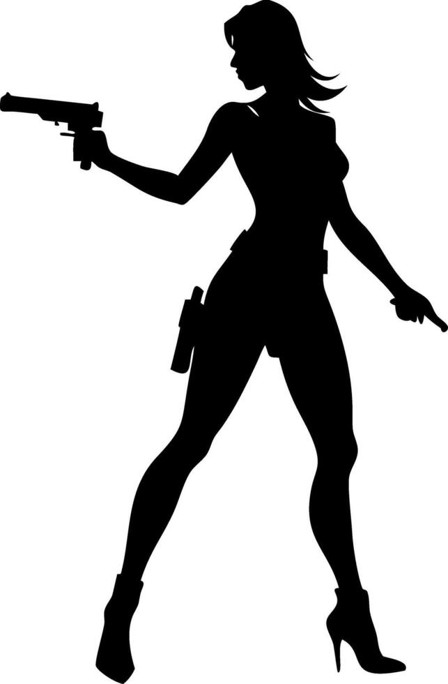 Silhouette of Armed Female Action Hero Woman with Pistol Suitable for Art and Design vector