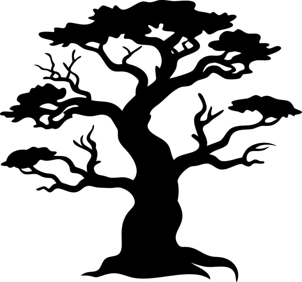 Silhouette of Ancient Tree Art for Nature Illustrations and Tattoo Designs vector