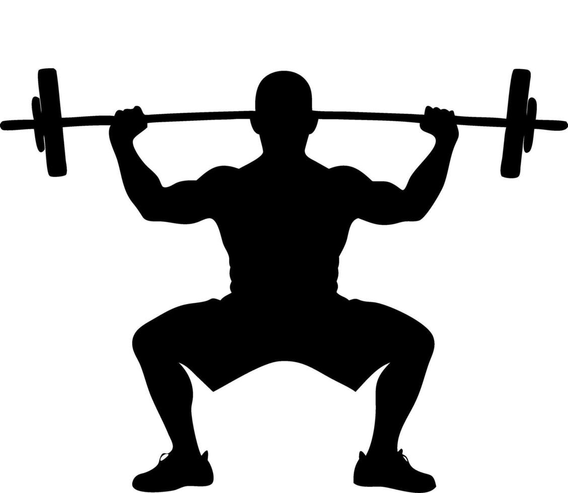 Silhouette of Athlete Squatting with Barbell for Fitness and Strength Training Art vector
