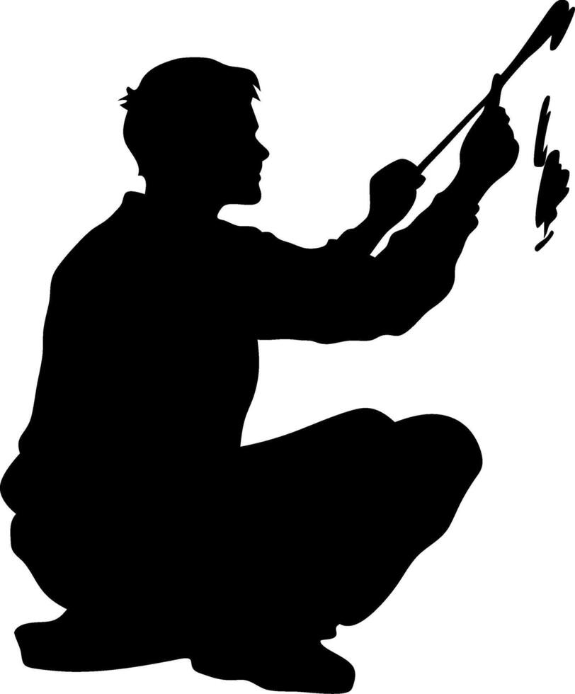 Silhouette of Artist Painting with Brush Illustration for Art Projects vector