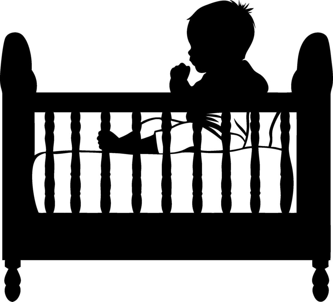 Silhouette of Baby Sitting in Crib for Nursery Design and Childrens Decor vector