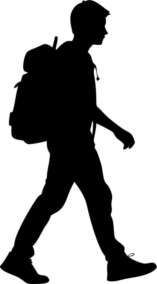 Silhouette of Backpacker Walking Young Traveler for Adventure and Travel Projects vector