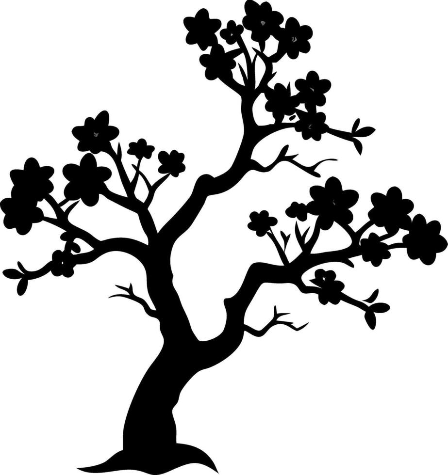 Silhouette of Blooming Cherry Blossom Tree for Tattoo and Design Use vector