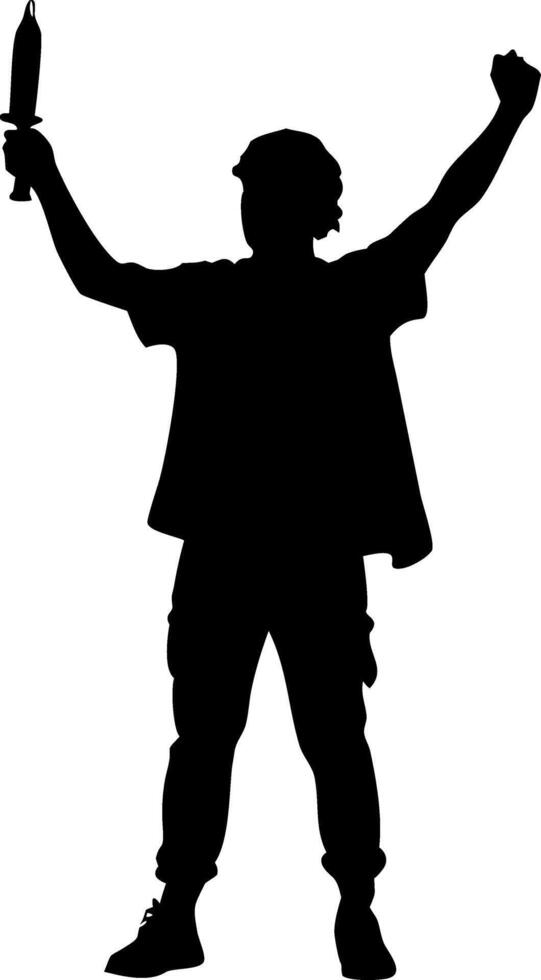 Silhouette of Celebrating Person Holding Torch for Victory and Achievement Themes vector