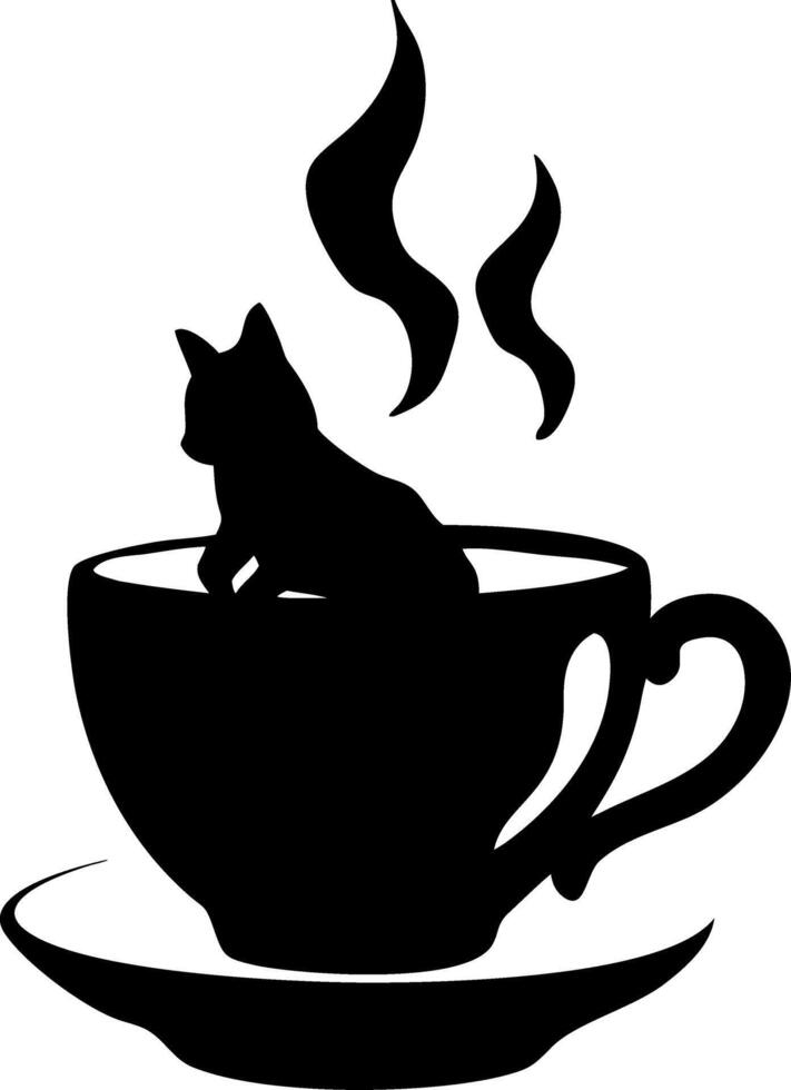 Silhouette of Cat in Steaming Coffee Cup Art for Decoration and Design vector