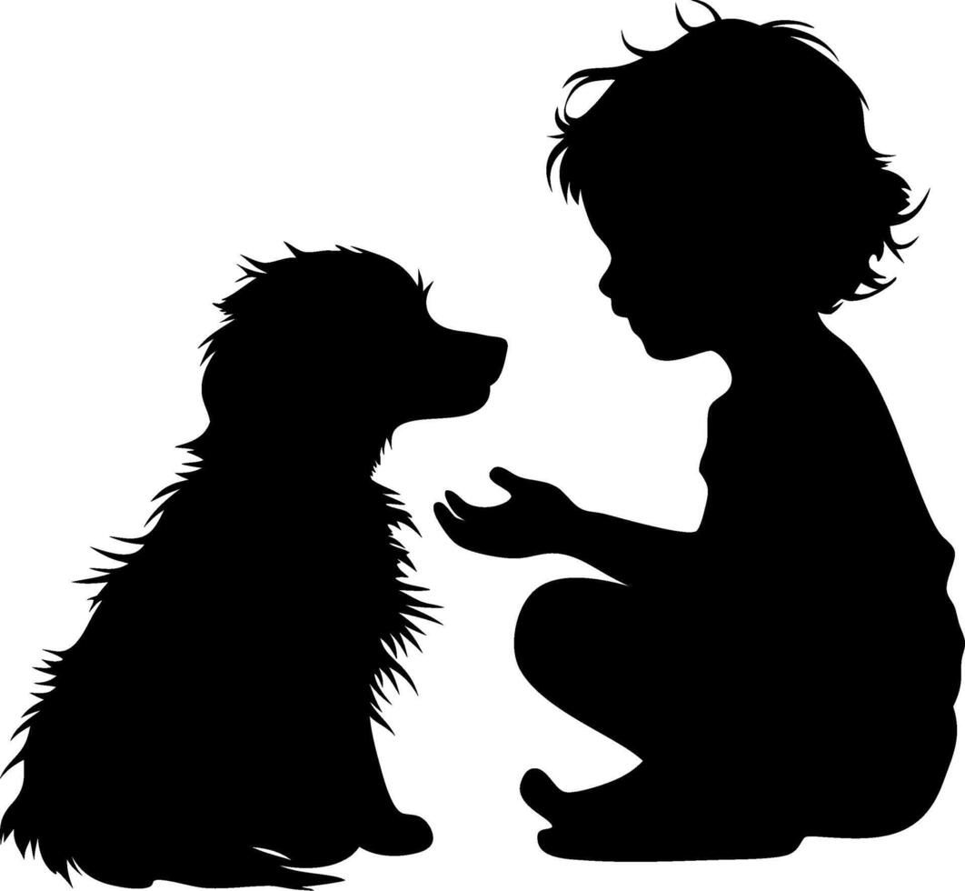 Silhouette of Child and Dog Friendship for Art and Design vector