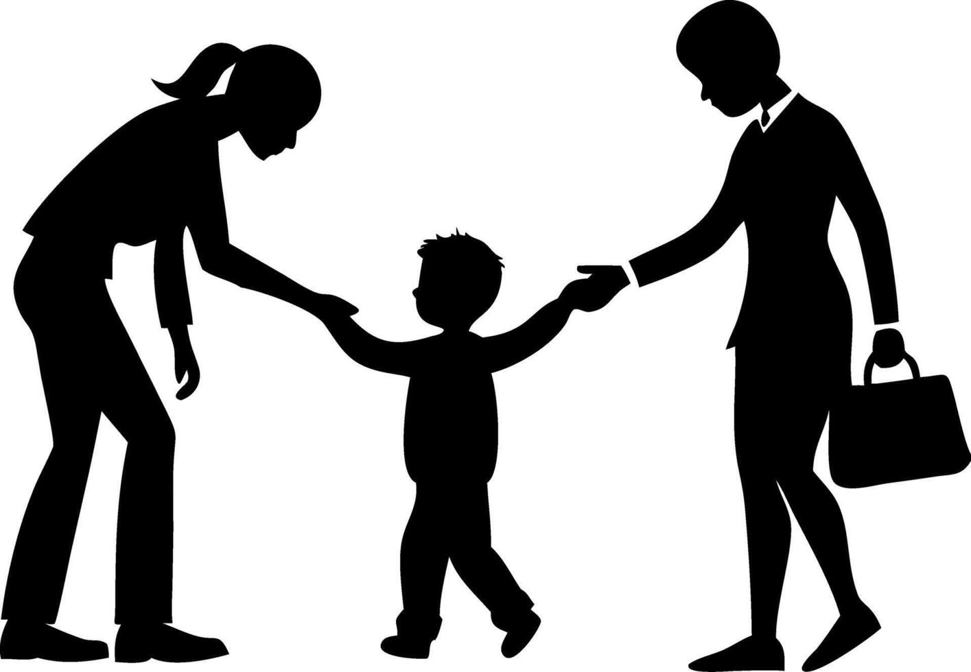 Silhouette of Child Between Two Adults Parental Custody Theme Graphic vector