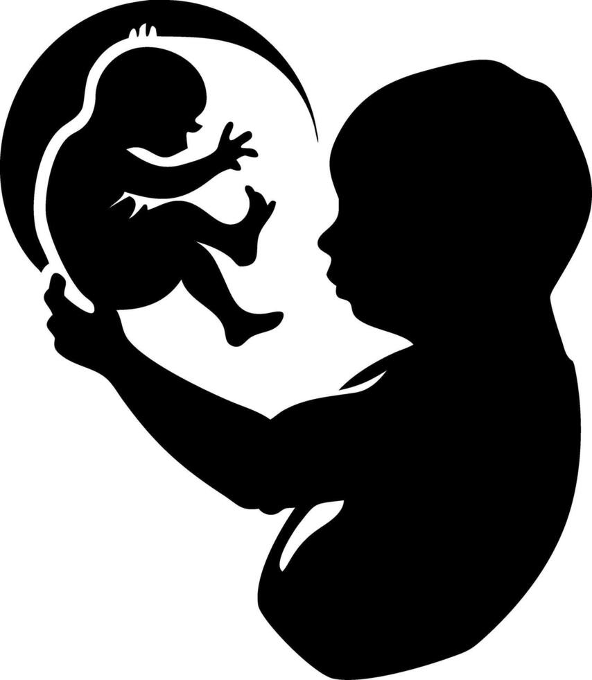 Silhouette of Child Holding Baby Symbol for Family Concept Art vector
