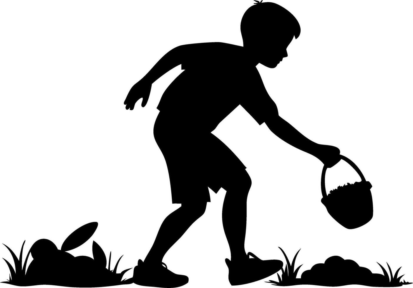 Silhouette of Child Easter Egg Hunt Illustration for Holiday Activities vector
