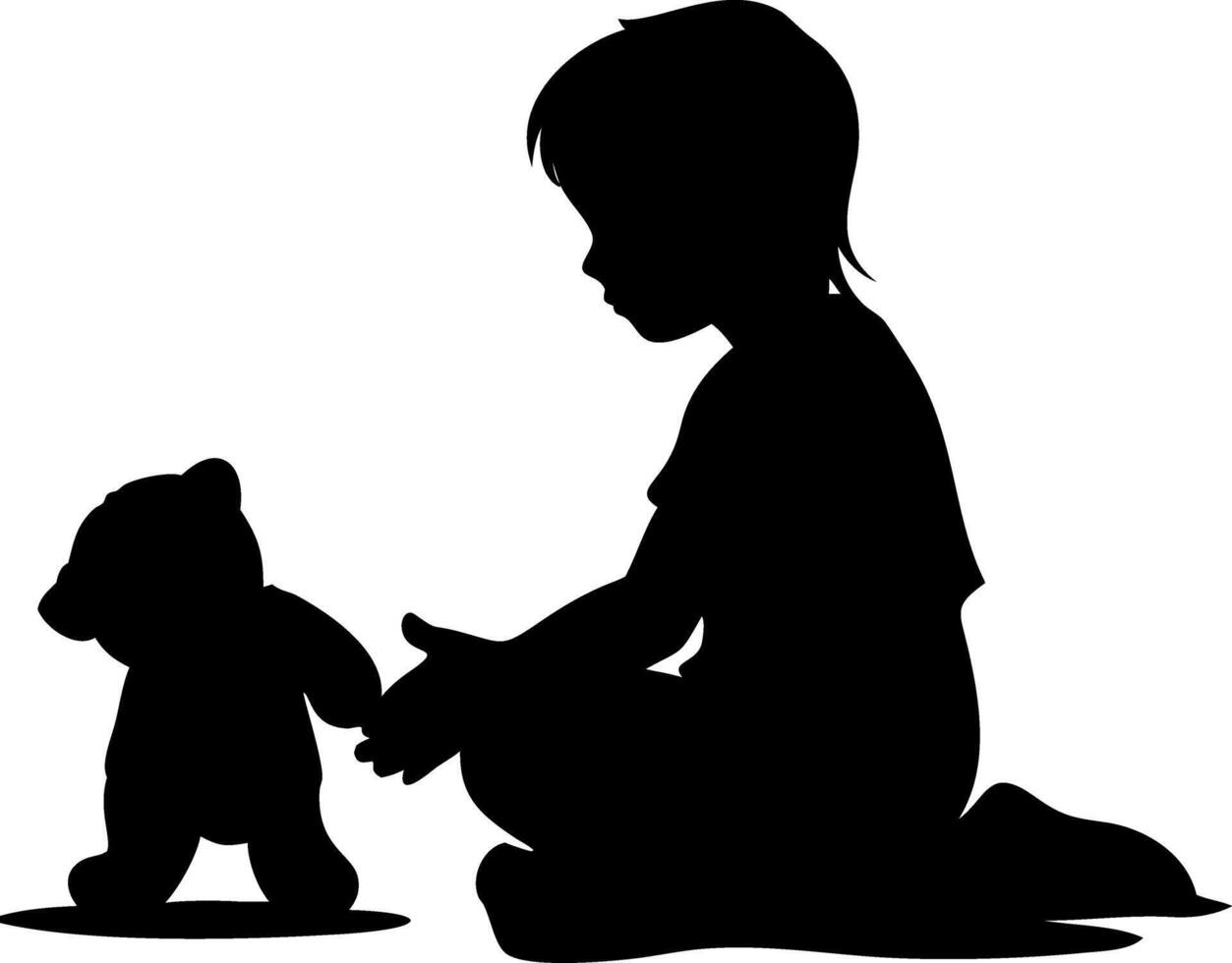 Silhouette of Child Playing with Teddy Bear Perfect for Kid's Room Decor or Art Projects vector