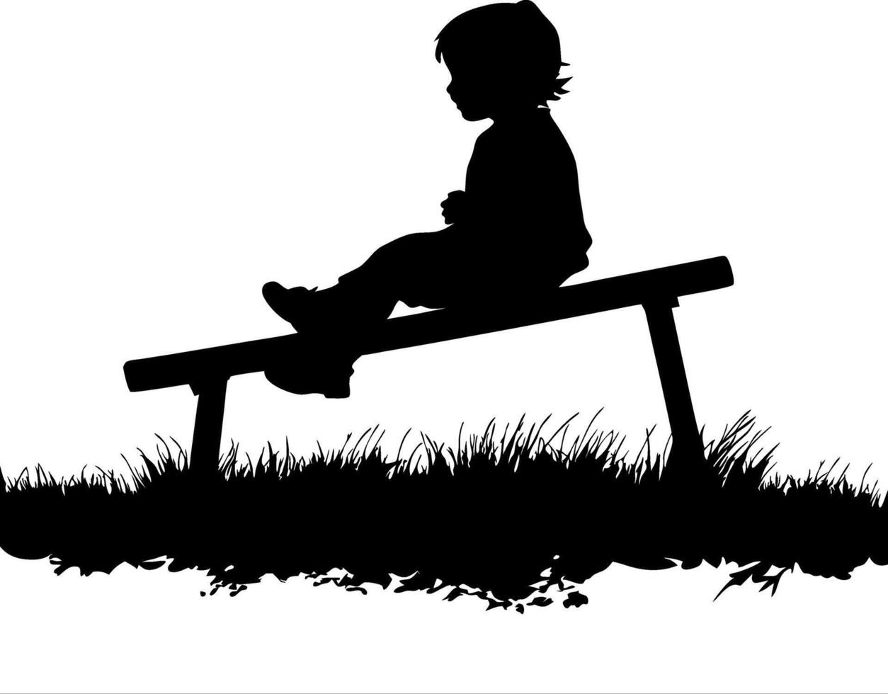 Silhouette of Child Sitting on Seesaw in Grass Illustration vector