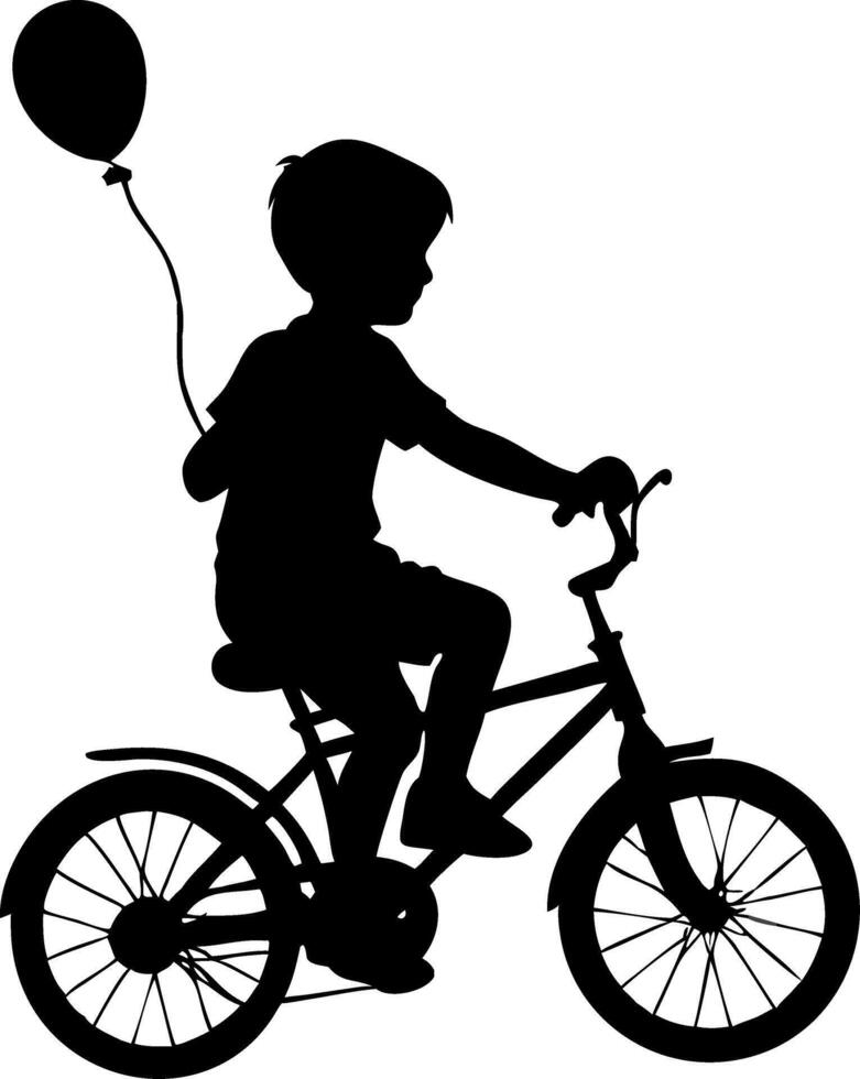 Silhouette of Child Riding Bicycle with Balloon for Playful Designs vector