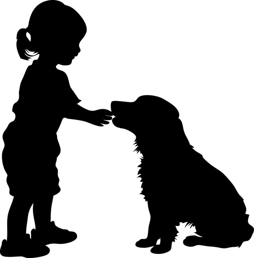 Silhouette of Child Petting Dog Illustration for Kids Room Decor or T-Shirt Design vector