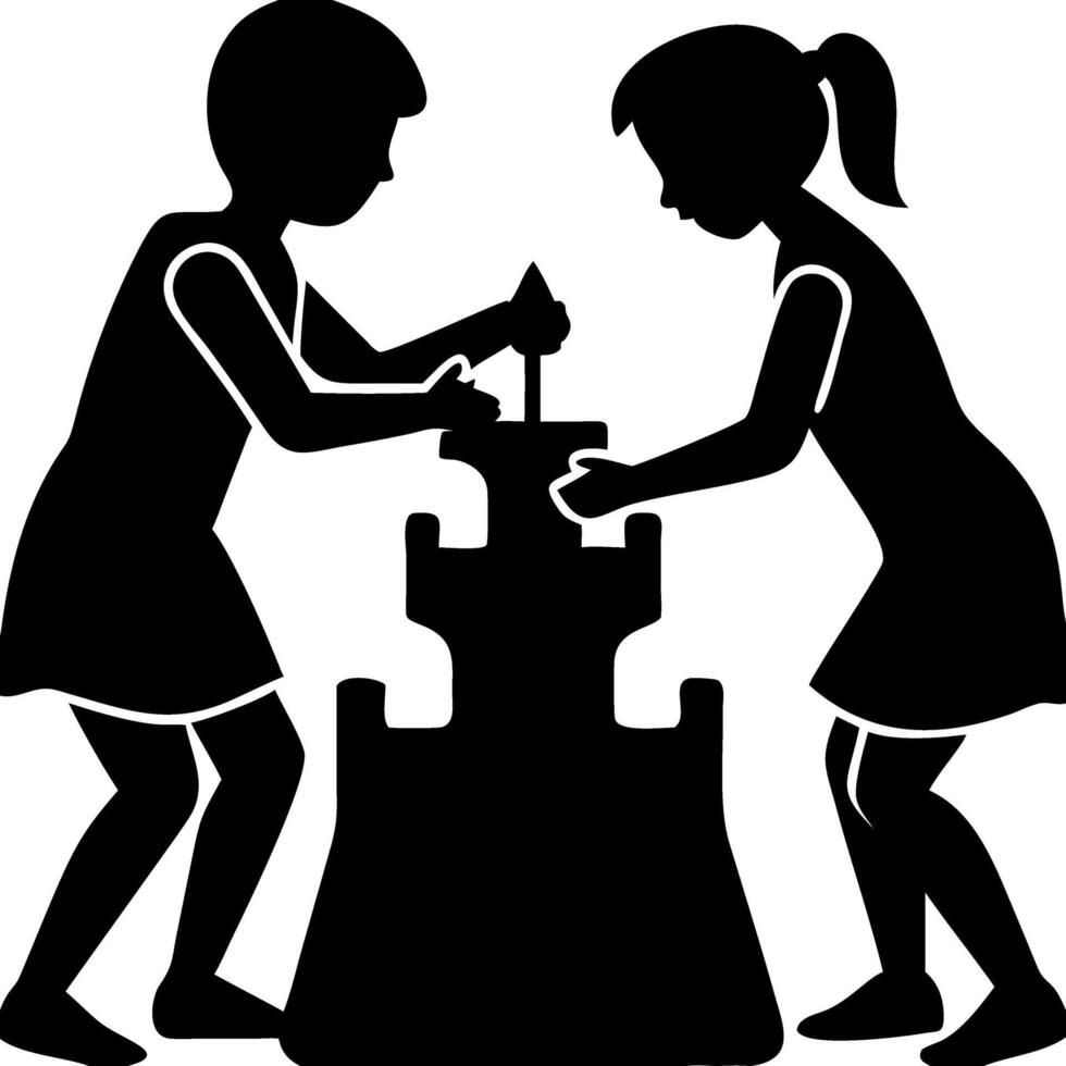 Silhouette of Children Building Sandcastle Illustration for Playful Designs vector