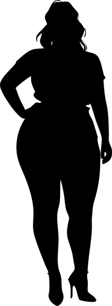 Silhouette of Confident Curvy Woman in Fashionable Pose for Art and Design vector