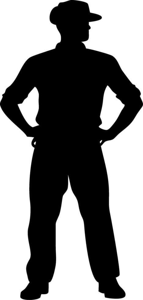 Silhouette of Confident Standing Man in Hat for Design and Illustration Projects vector