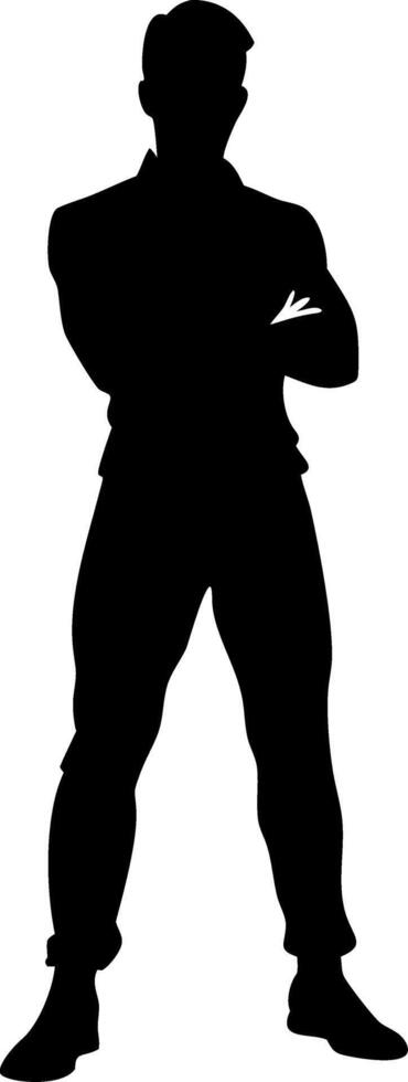 Silhouette of Confident Standing Man with Crossed Arms Illustration vector