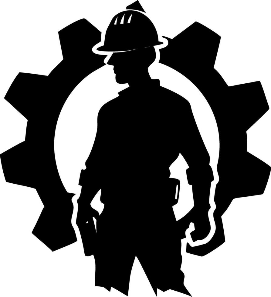 Silhouette of Construction Worker with Gear for Industrial Design and Branding vector