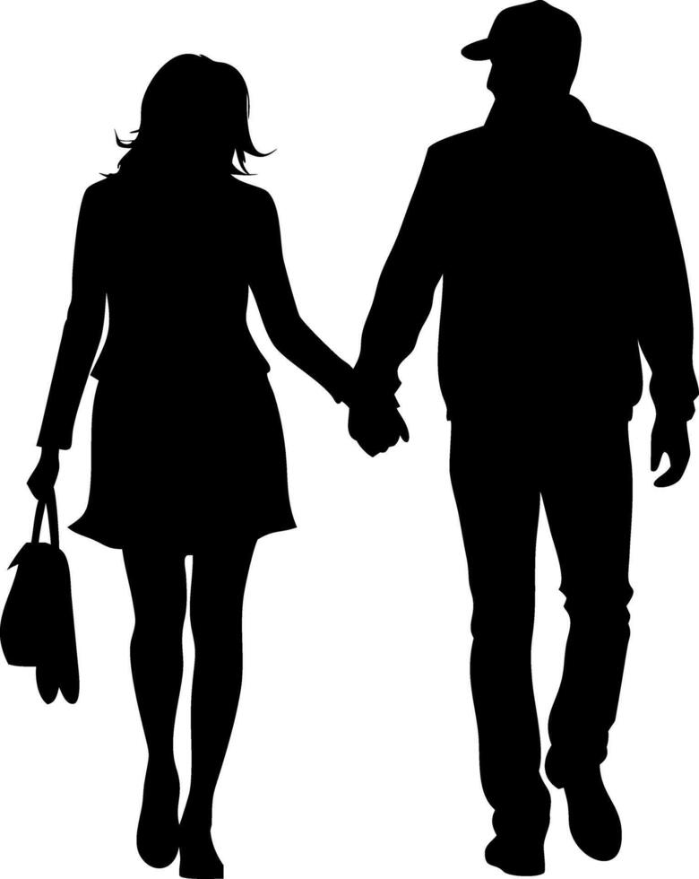 Silhouette of Couple Holding Hands Walking for Romance and Design Projects vector